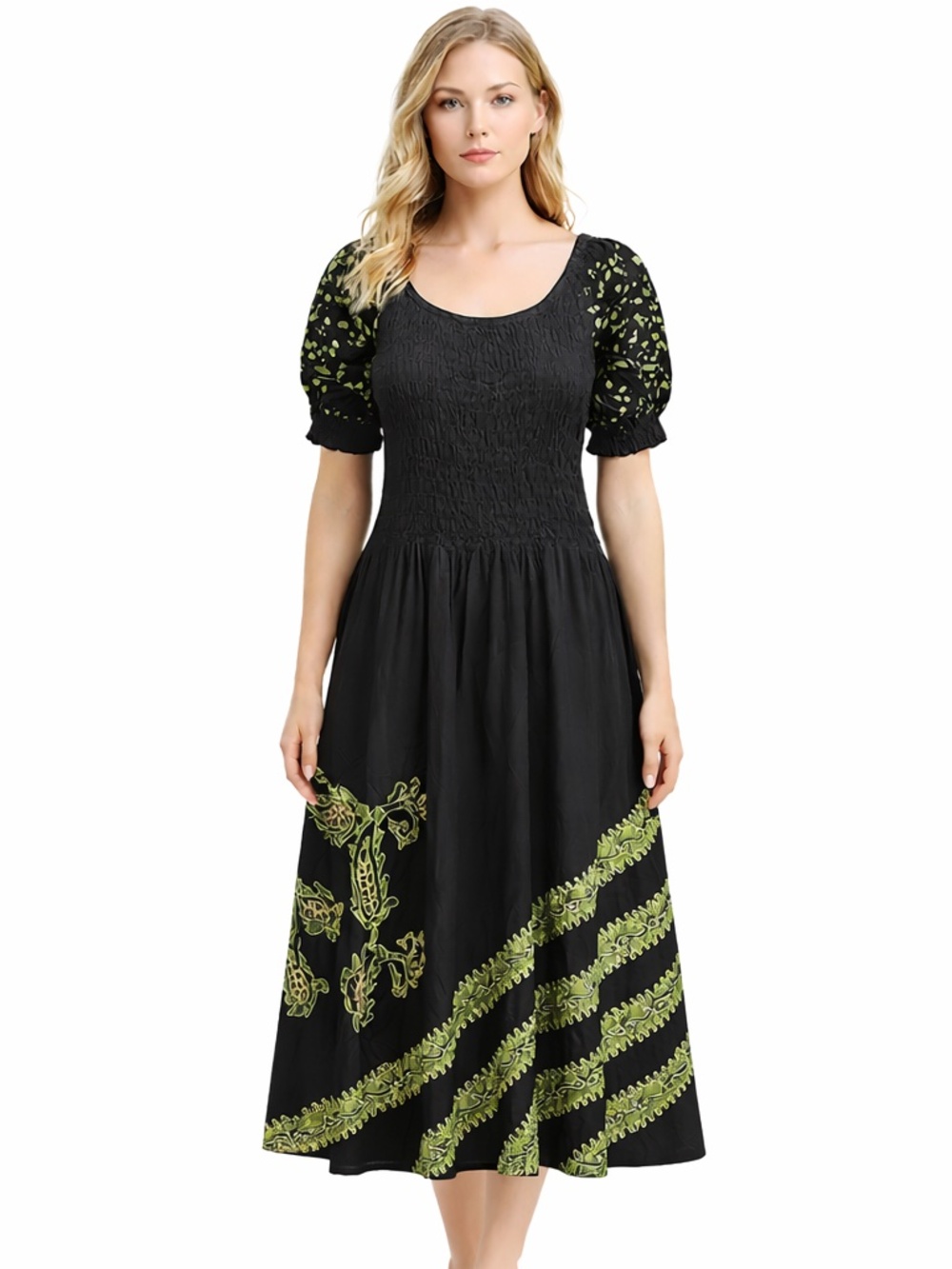 Women's Batik Dress 100% Cotton One Size Fit All Plus Size Summer Casual Dress